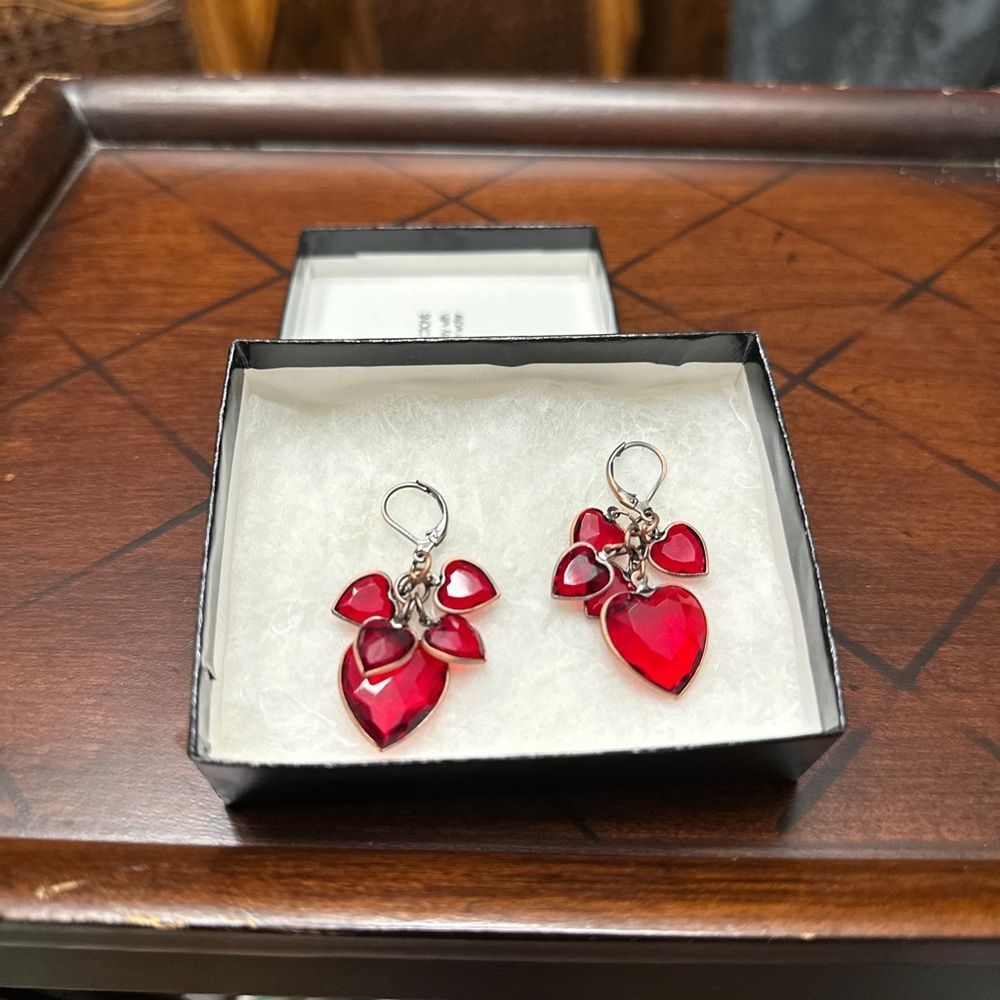 🛍️Elegant Transparent Plastic Red Hearts Copper Earrings